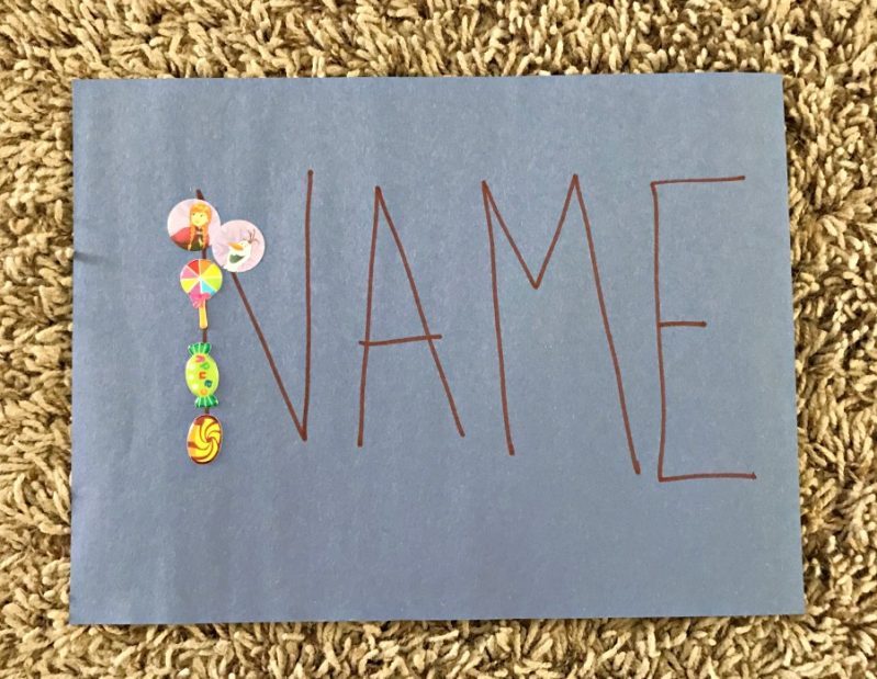 Practice name recognition with your sticker busy box