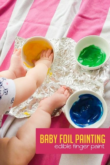 Baby Safe Edible Finger Paint Activity on Foil - Hands On As We Grow®