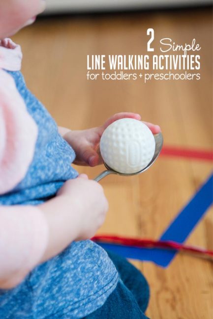 Try two simple line walking activities to work on coordination and fine motor skills with your toddlers or preschoolers!