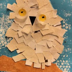 Snowy Owl Collage- Hannah's Art Club