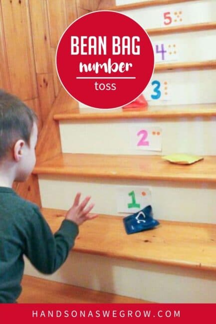 When you combine learning and play, your hands-on activity is naturally fun! Try this bean bag number toss game for kids to help your preschooler learn counting skills.