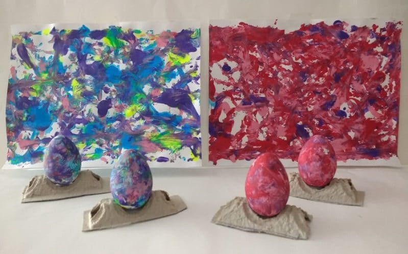 Make pretty abstract Easter egg painting designs with a roll and paint activity!