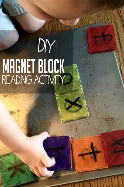 Make your own beginning reading activity using magnet blocks! Your child will be building words and literacy skills while they play!