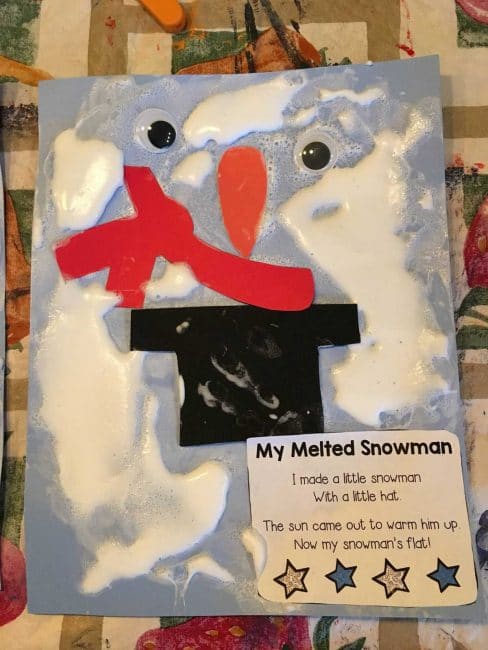 Squish around DIY snow paint to make your own melting snowman in this fun spin on a traditional winter craft activity. Indoor winter fun!