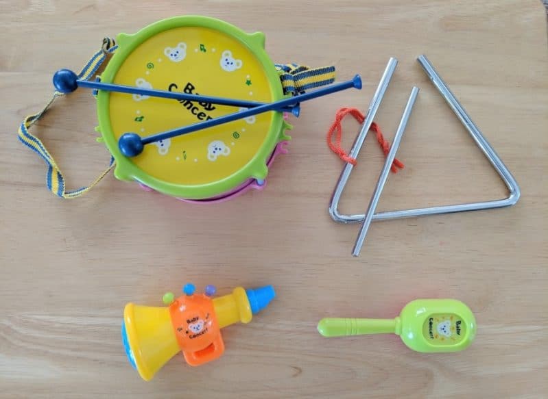 Grab some instruments for a move and listen activity for preschoolers