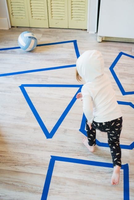 Throw, roll, or jump around on your quest to learning shapes together!