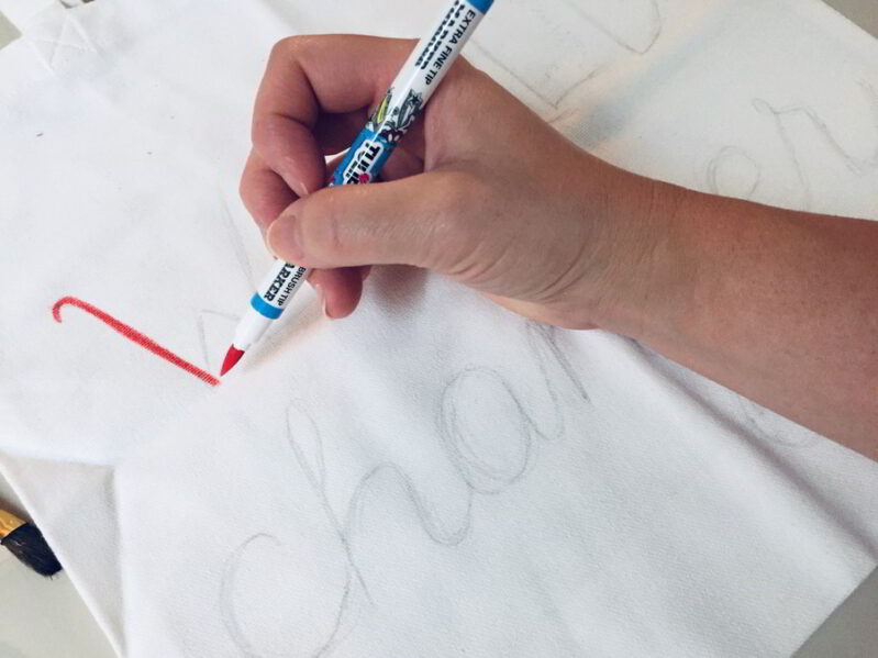 Older kids can trace over the penciled in guide letters on the canvas bag.