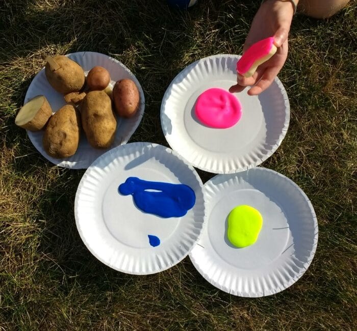 Try a potato drop painting for your next outdoor art project.