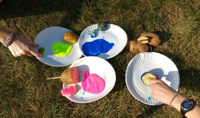 Try a potato drop painting for your next outdoor art project.