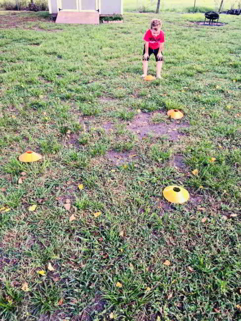 Set up cones outside for a fun gross motor ABC football drill!
