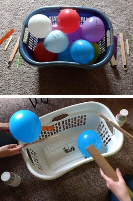 Make use of your stash of balloons with a fun race activity that works all those important gross motor skills!