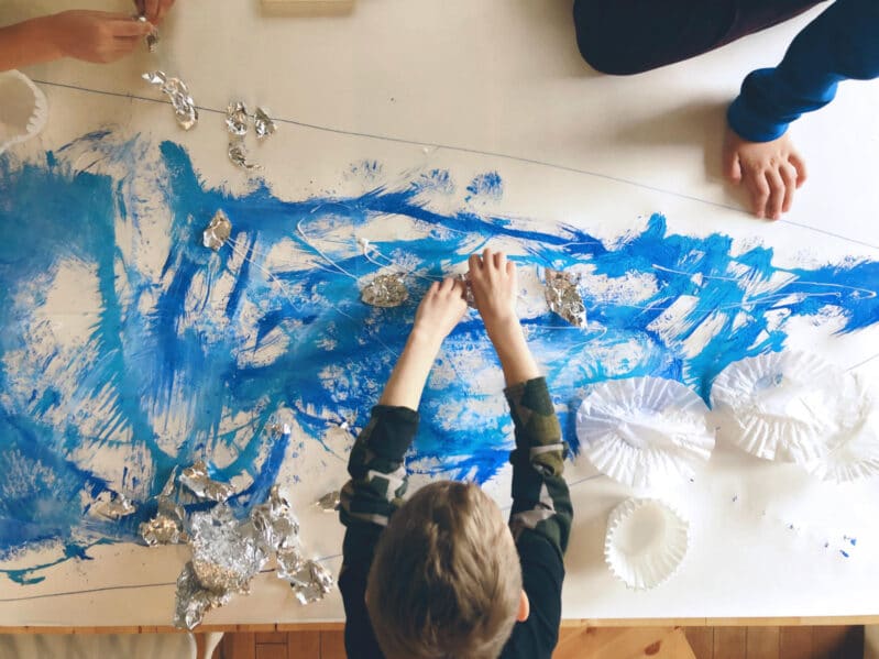 Create a cool scene or abstract image with a winter big art painting project for all ages and stages!