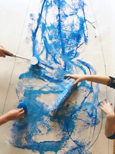 Kids can create this winter big art painting project together!