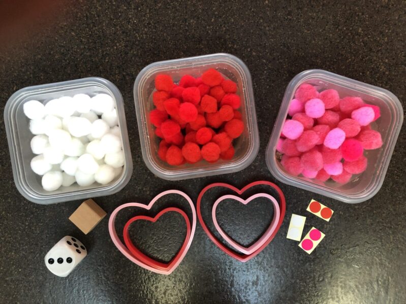 Play a fun heart-themed game to work on counting and matching colors!