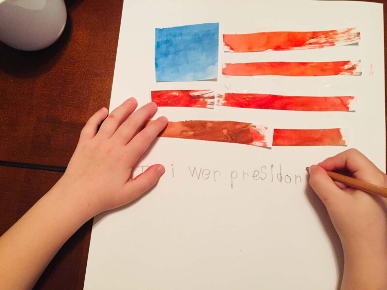 Add a little writing challenge to this simple patriotic preschool activity!
