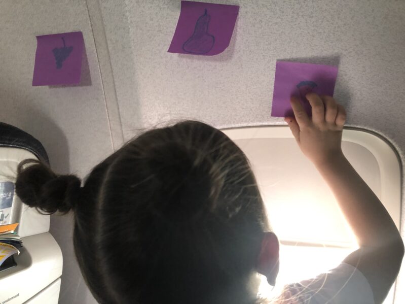 Sticky notes are one of best ways to keep kids busy when flying