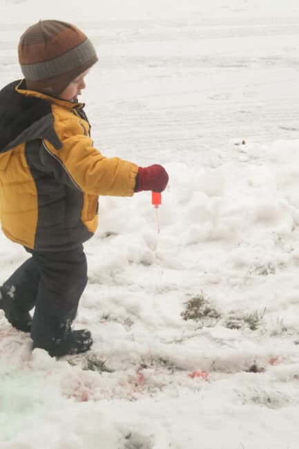 Drip pretty red water onto fresh snow for a winter activity kids will love!