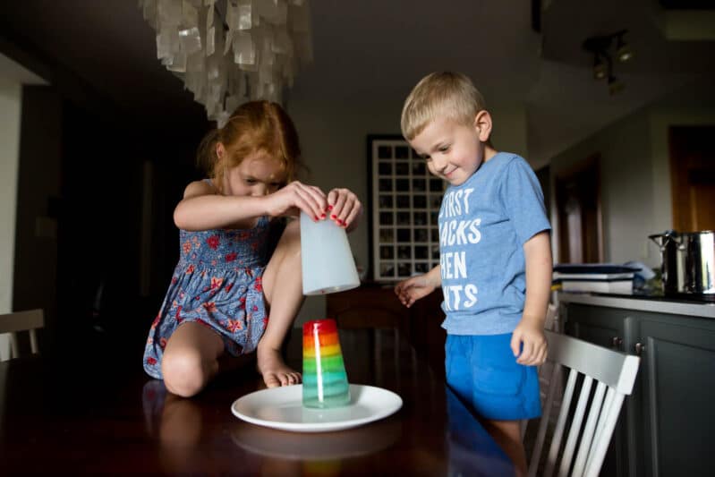 DIY a rainbow right in your freezer with a colorful rainbow science experiment for kids!