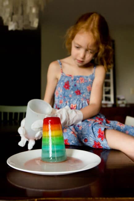 Freeze a colorful rainbow in this creative science experiment for toddlers and preschoolers.