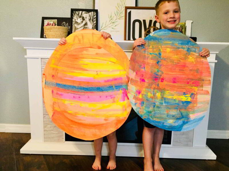 Jumbo paper Easter Egg Art project to try out credit card scrape painting.
