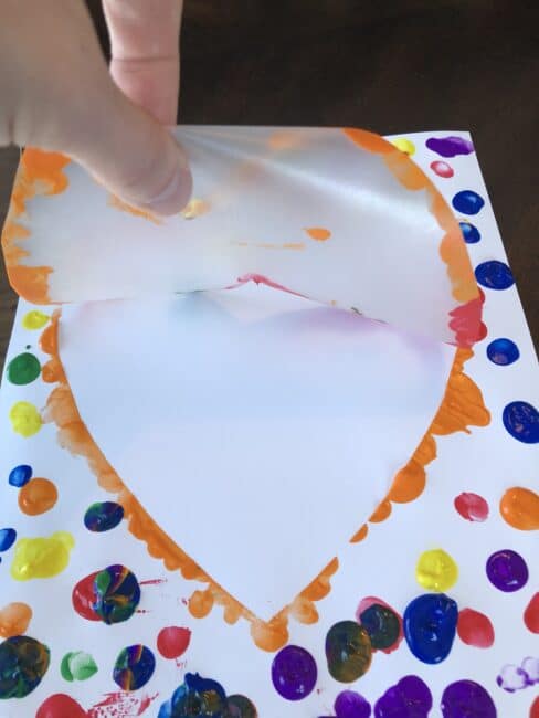 paint resist technique with contact paper for fingerprint heart card