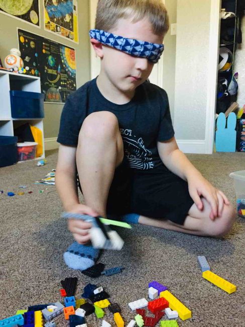Blindfold activity to build with LEGO
