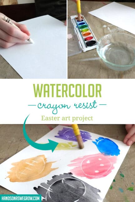 DIY bunnies, crosses and eggs with a pretty watercolor crayon resist art project to uncover "hidden" Easter pictures!
