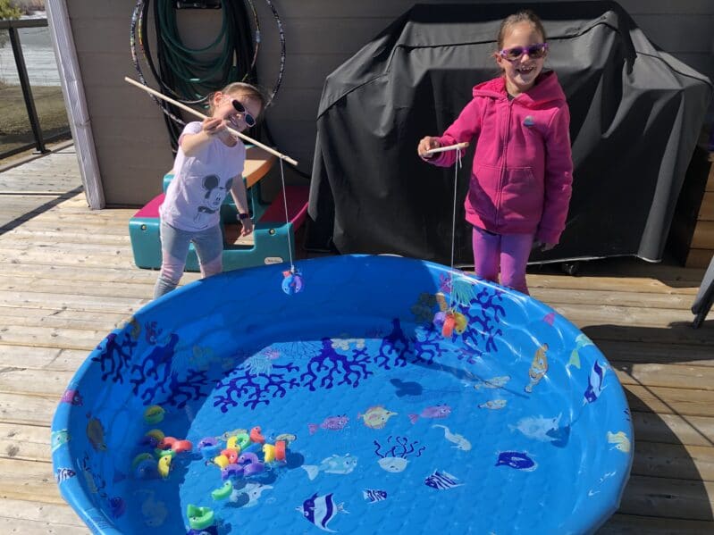 Easy fishing activity with recycled pool noodles.