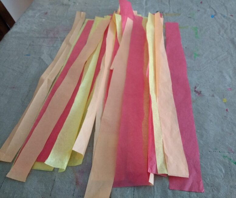 Tissue Paper Strips for Easy Fall Leaf Suncatcher Craft for Kids