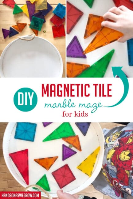 Making a simple magnetic marble maze creates many hours of fun for kids of all ages. All you need are magnetic tiles, marbles and a metal pan! Have fun!
