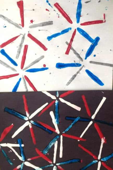 What better way to get ready for the 4th of July than painting your own fireworks with straws! Kids of all ages will have a blast with fireworks painting!