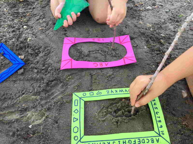 Sandbox activity for your kids to create art and build fine motor.