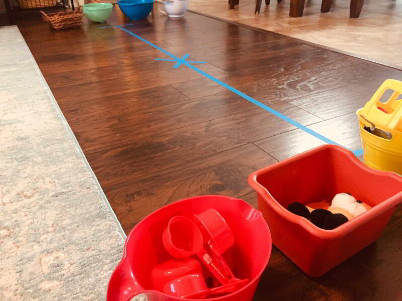 Try this fun balance beam color match game for your toddler!