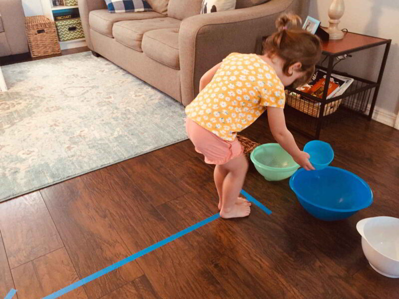 Try this fun balance beam color match game for your toddler!