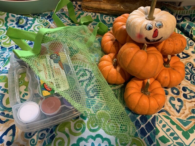 Supplies needed for fall pumpkin hunt and name sort activity for preschoolers