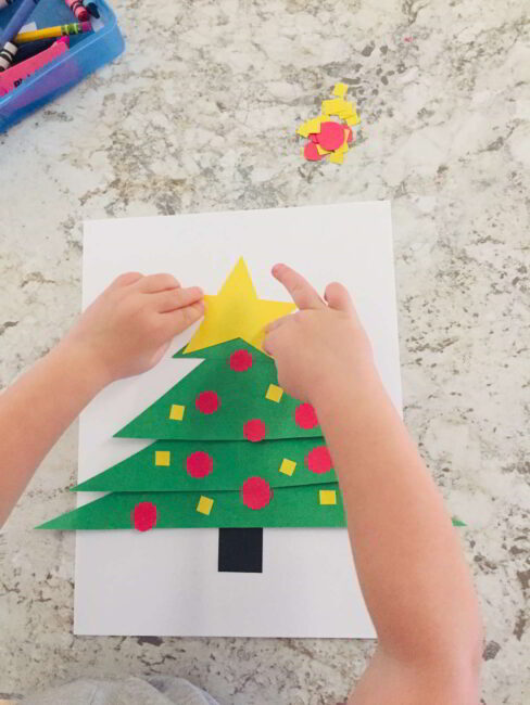 Make this simple Christmas tree shapes craft to celebrate the season with toddlers and preschoolers!