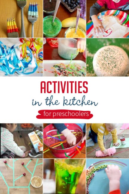 We've gathered a large collection of activities for preschoolers to enjoy in the kitchen using supplies from your cupboards and pantry! Enjoy