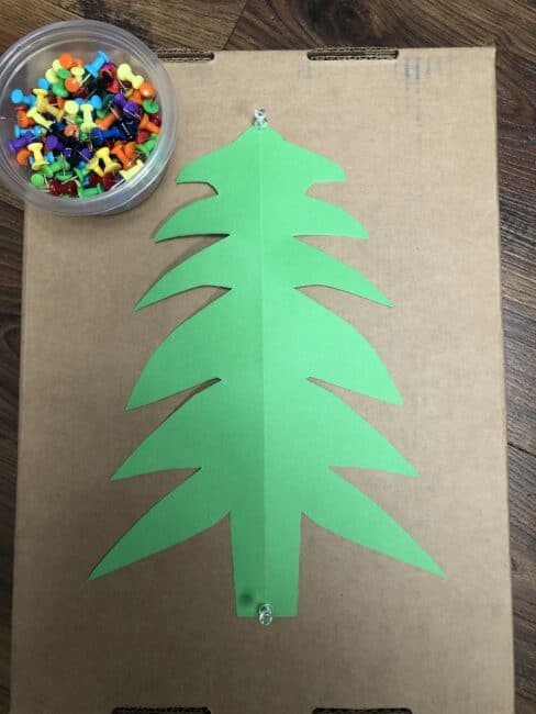 Simple supplies needed for fine motor Christmas tree activity for kids