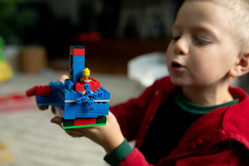 Fine motor creative play with Christmas LEGO block challenge for kids.