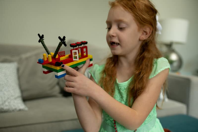 Super simple fine motor creative play Christmas LEGO Masters challenge for kids to do at home.