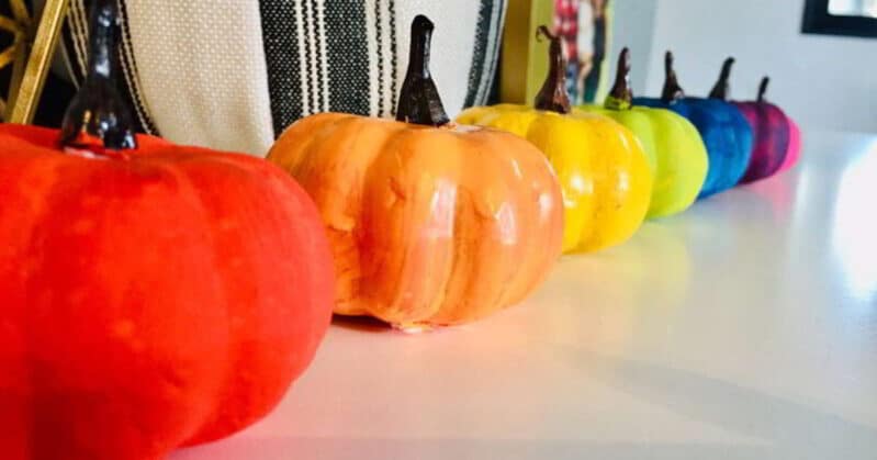 Brake out the craft paints and make the cutest rainbow painted pumpkins for kids! These colorful pumpkins are so easy and fun to make.
