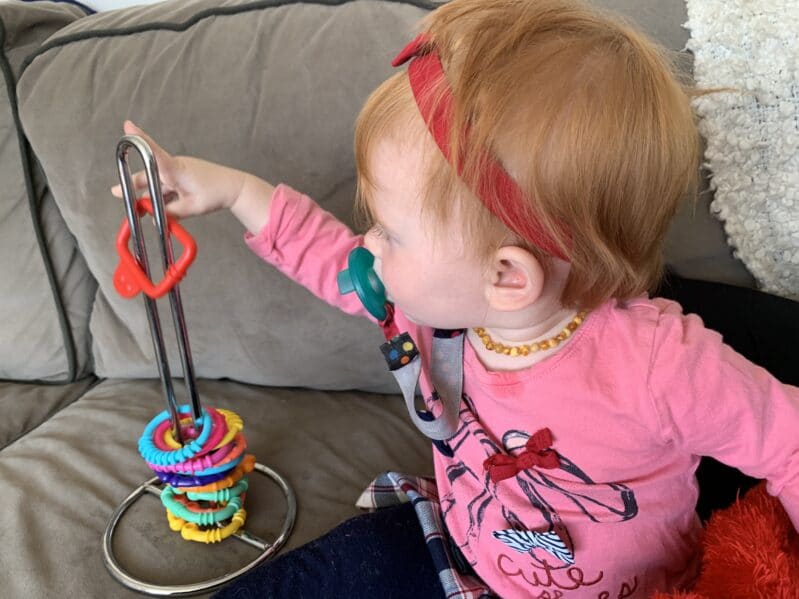 Simple ring stacking toy DIY for a fine motor activity for toddlers and baby.