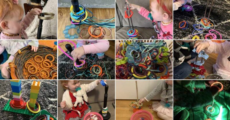 Super simple ring stacking toy fine motor activity you can DIY at home for babies and  toddlers.