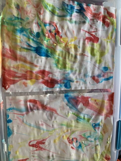 Make marbled art or wrapping paper out of shaving cream pre writing activity.
