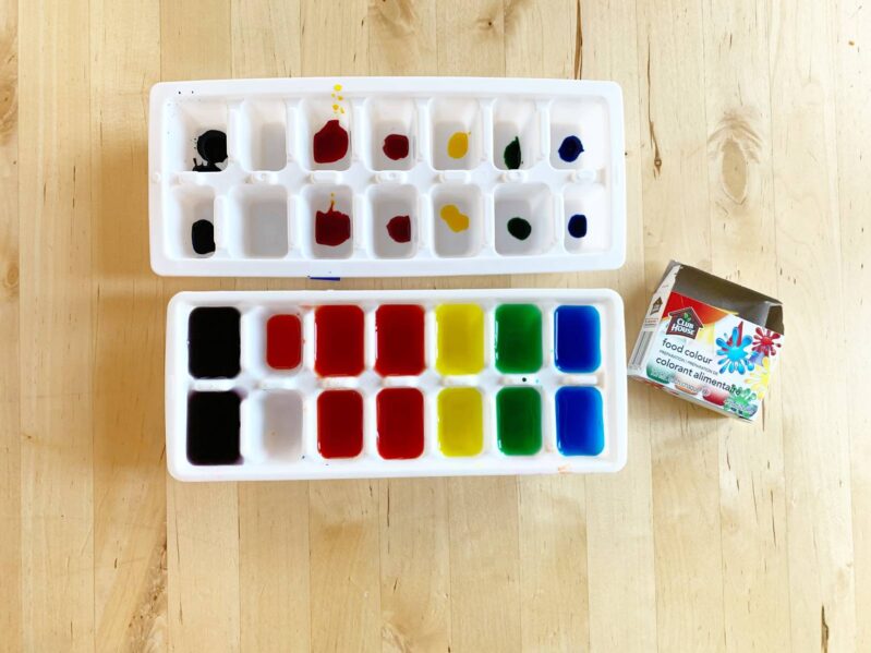 How to make rainbow ice with food coloring.