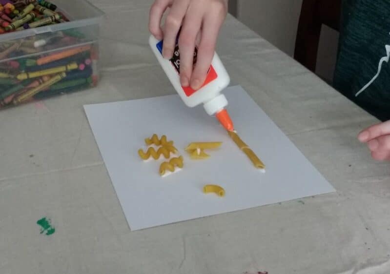 Gluing Pasta for Art Project with Elmer's School Glue 1