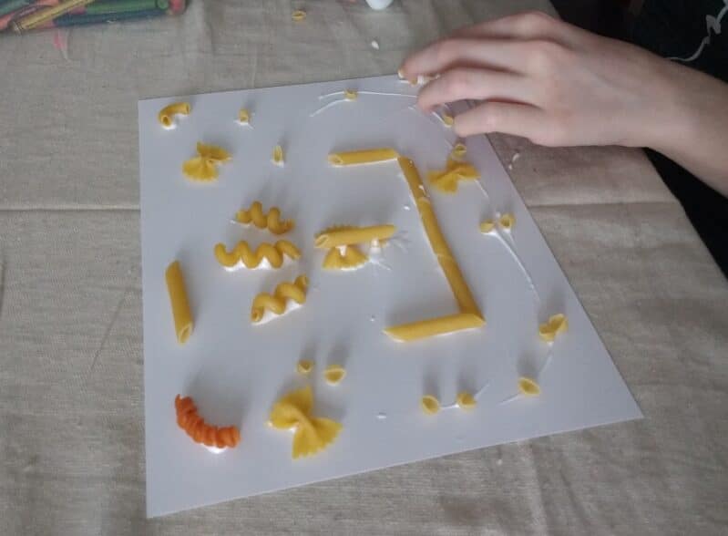 Gluing Pasta for Art Project with Elmer's School Glue 2