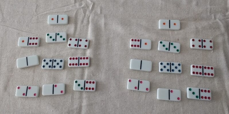 Matching numbers to play Memory activity with dominoes