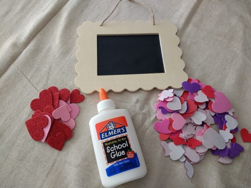 supplies needed for foam heart Valentine's Day frame craft