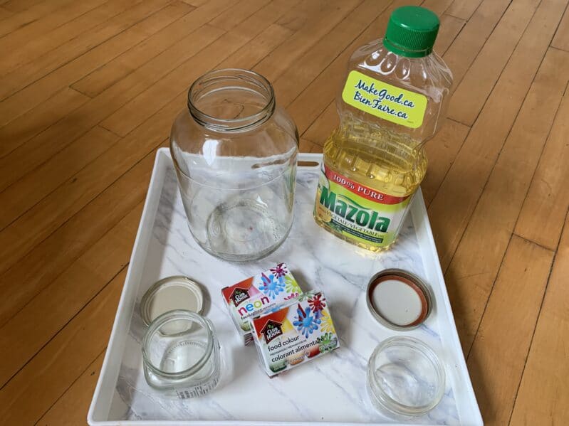 Supplies needed to create your own shooting stars in a jar science experiment at home.
